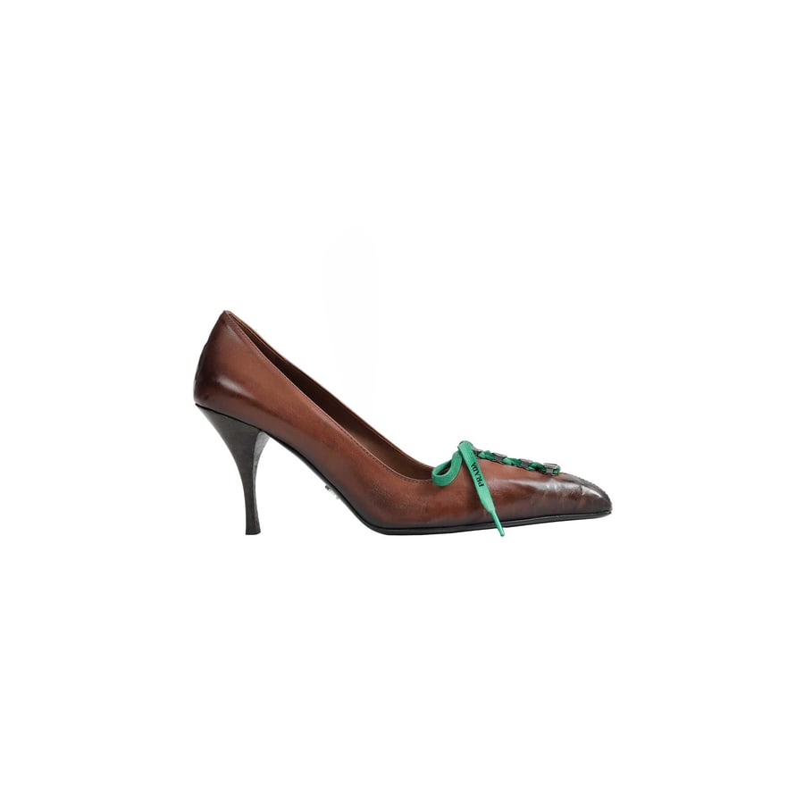 Prada Antiqued Leather Pumps, view 8