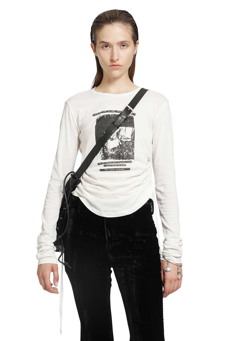 Ann Demeulemeester Dot Wrinkled Cropped Long Sleeve Top