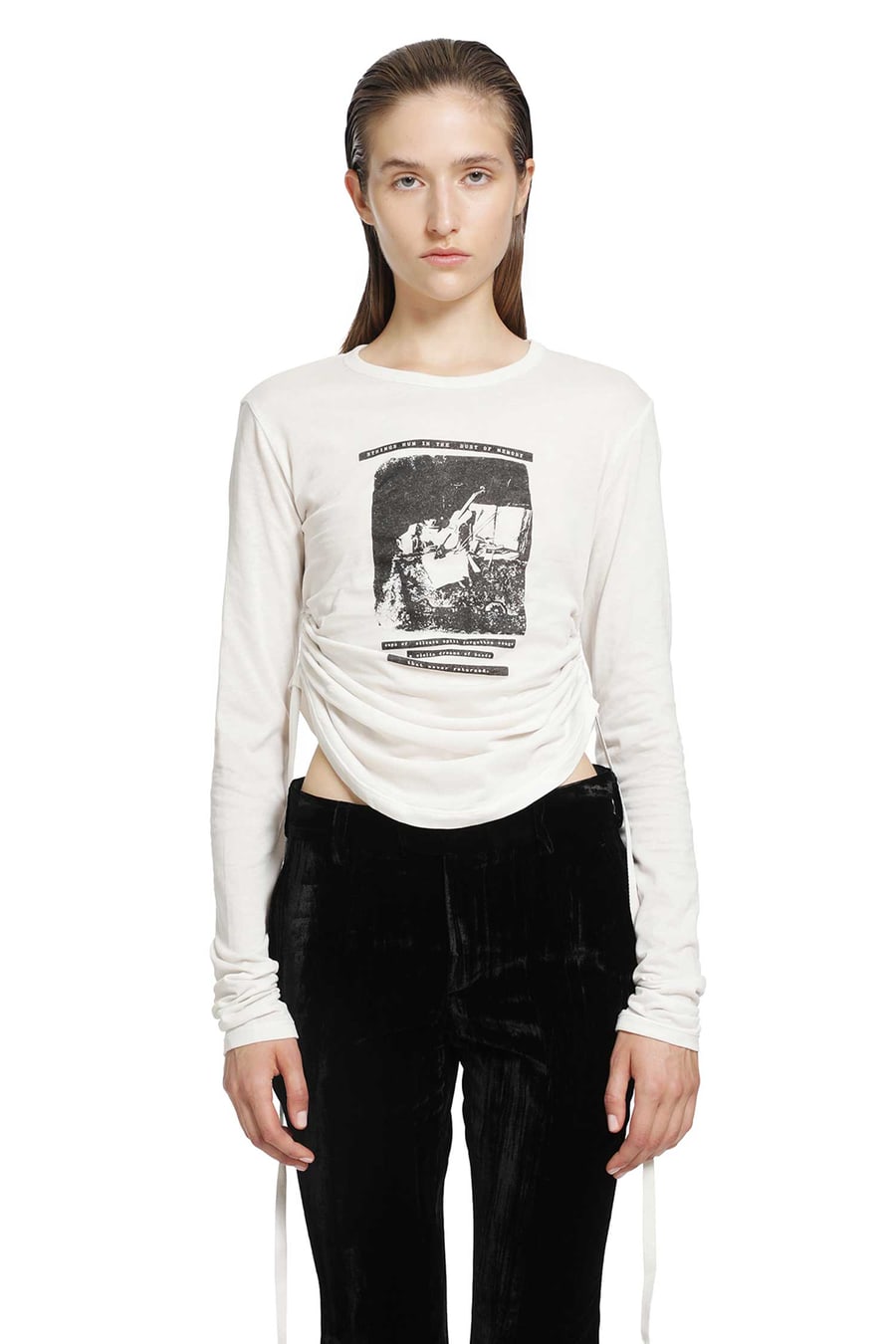 Ann Demeulemeester Dot Wrinkled Cropped Long Sleeve Top, view 2