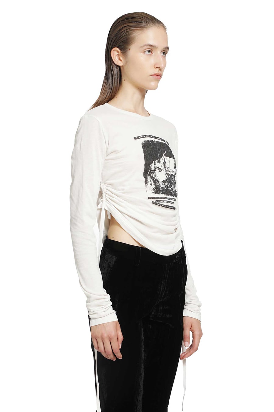Ann Demeulemeester Dot Wrinkled Cropped Long Sleeve Top, view 3