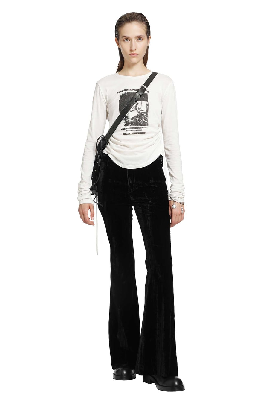 Ann Demeulemeester Dot Wrinkled Cropped Long Sleeve Top, view 6