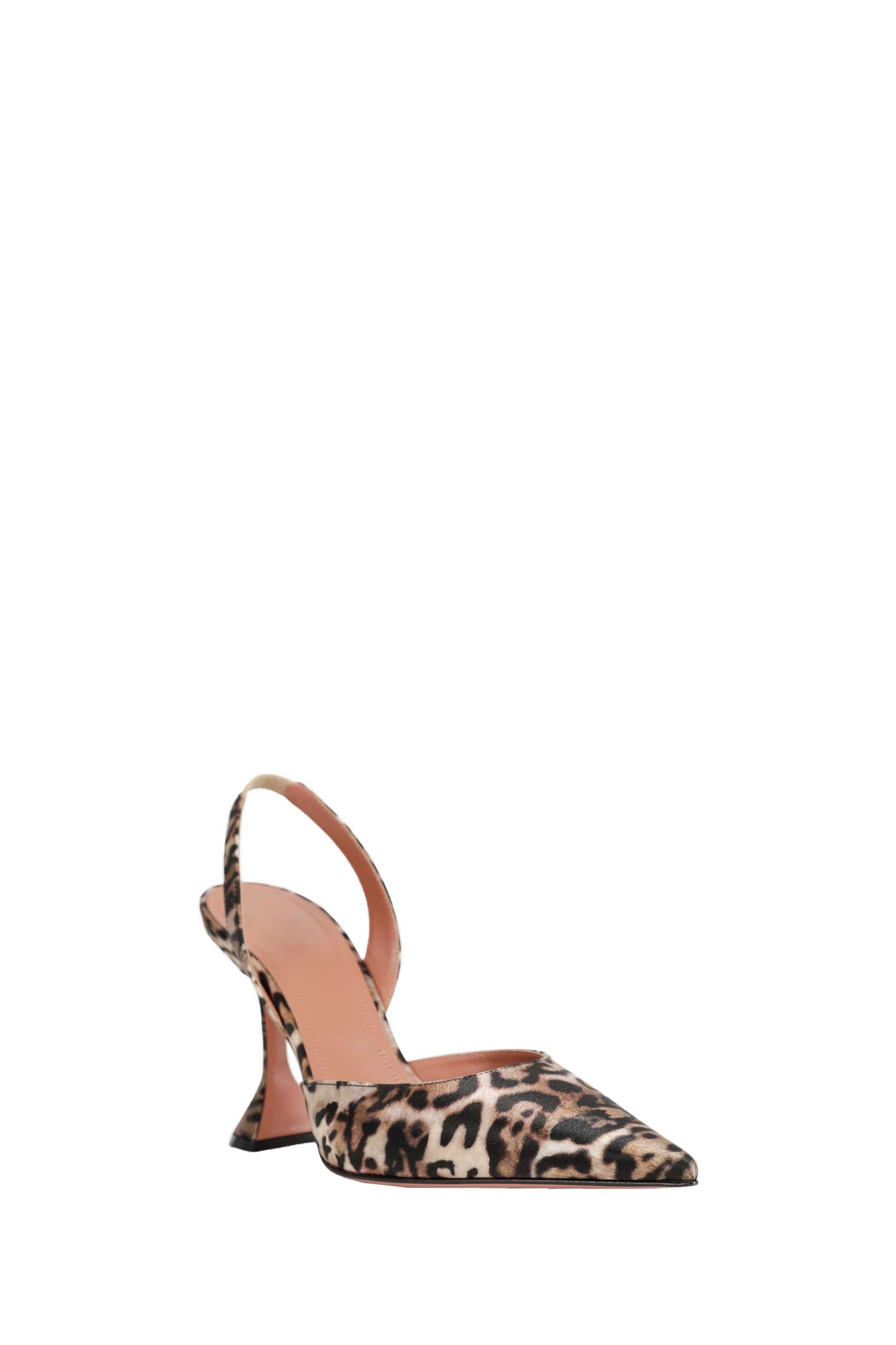 Amina Muaddi Holli Sling 95 Leopard Satin Pumps, view 2