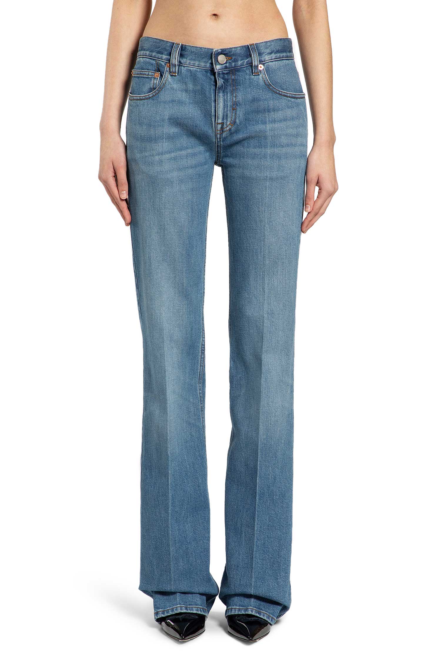 Gucci Flared Stretch Cotton Denim Trousers, view 2