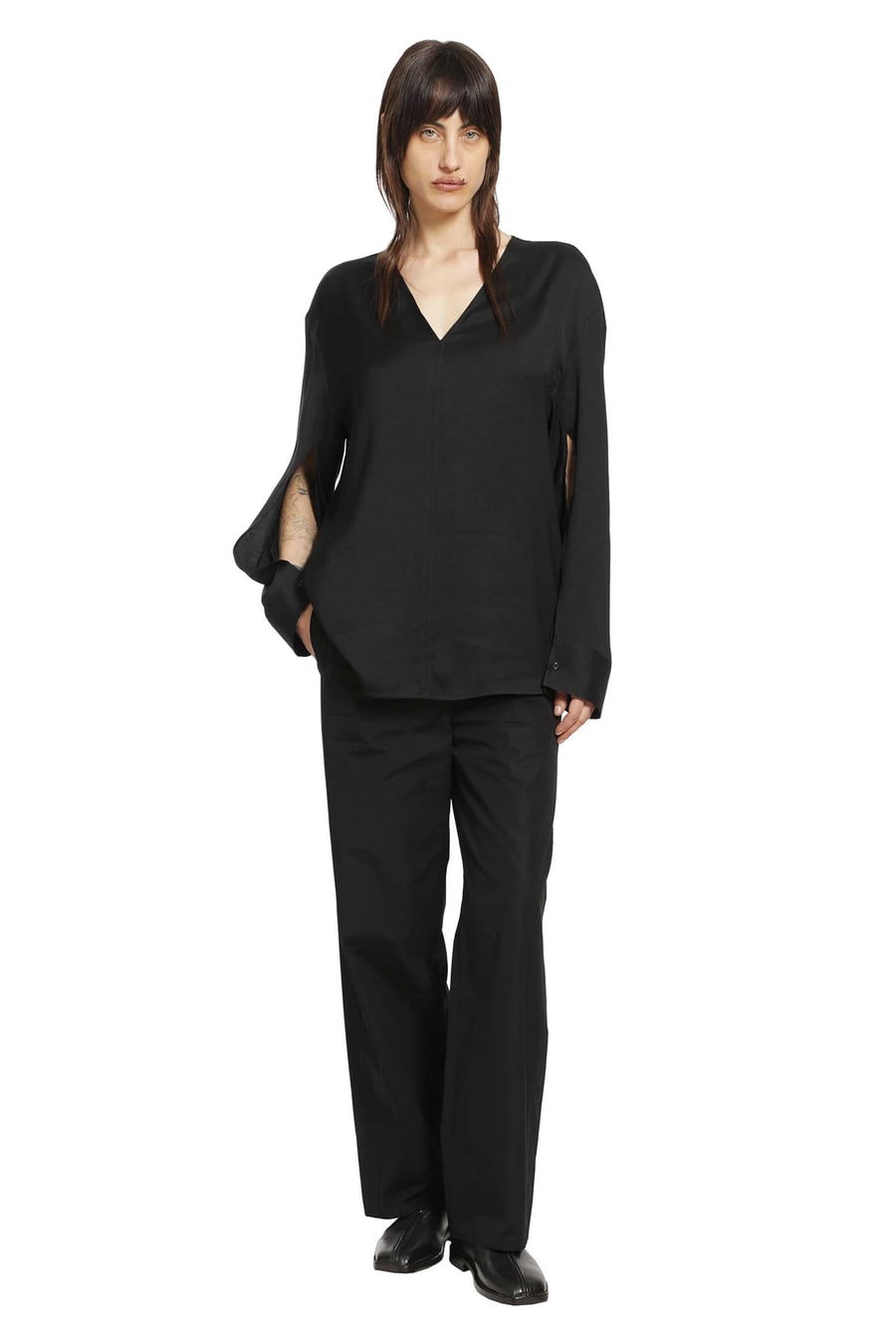 Toteme V-Neck Tweed Blouse, view 5
