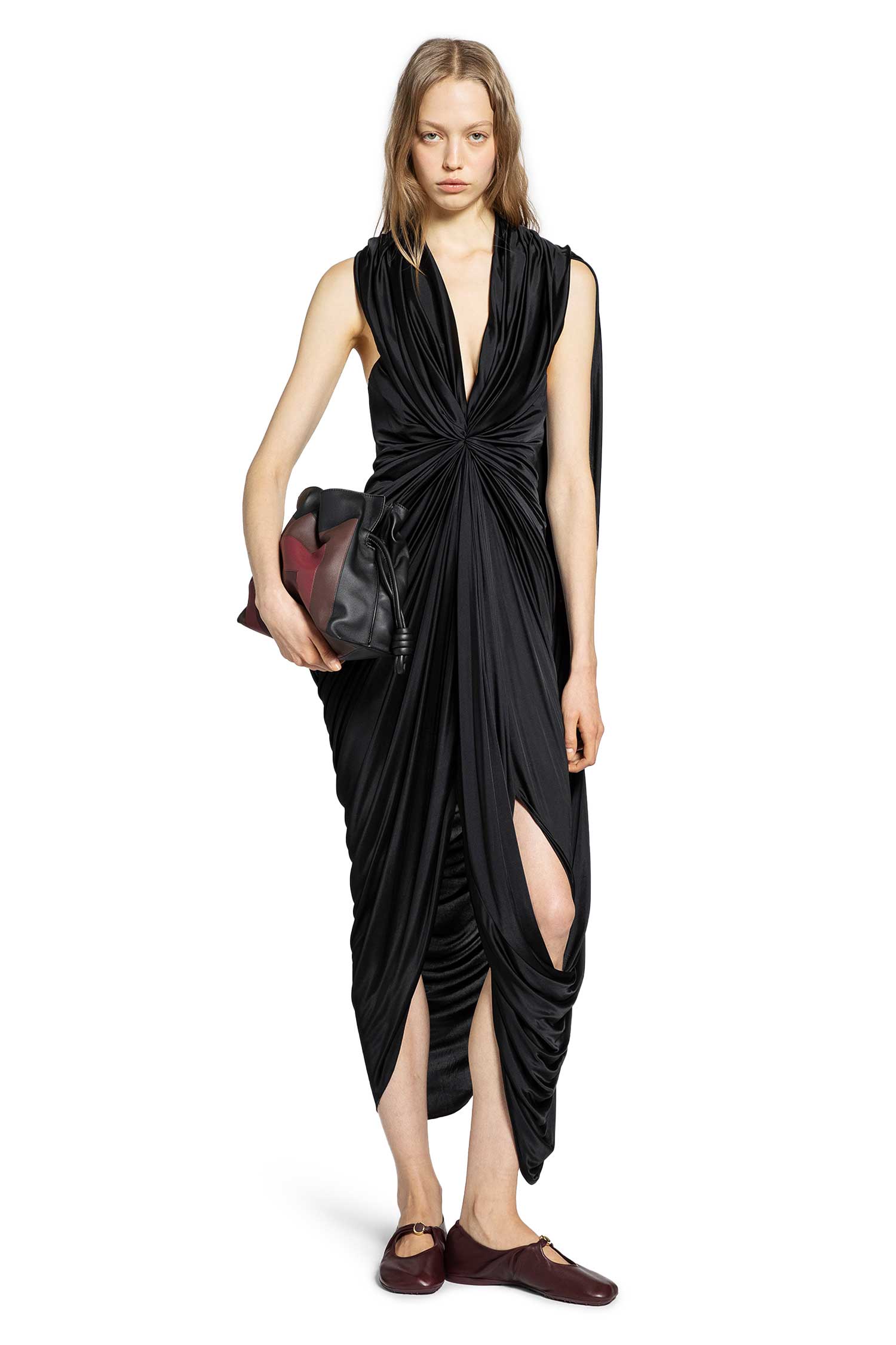 Loewe Gathered Dress in Satin