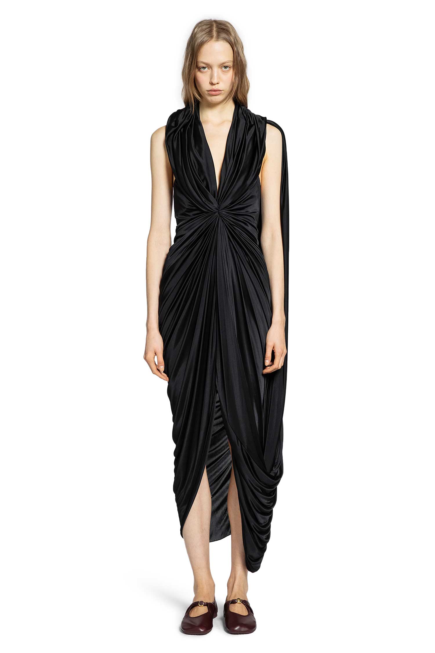 Loewe Gathered Dress in Satin, view 2