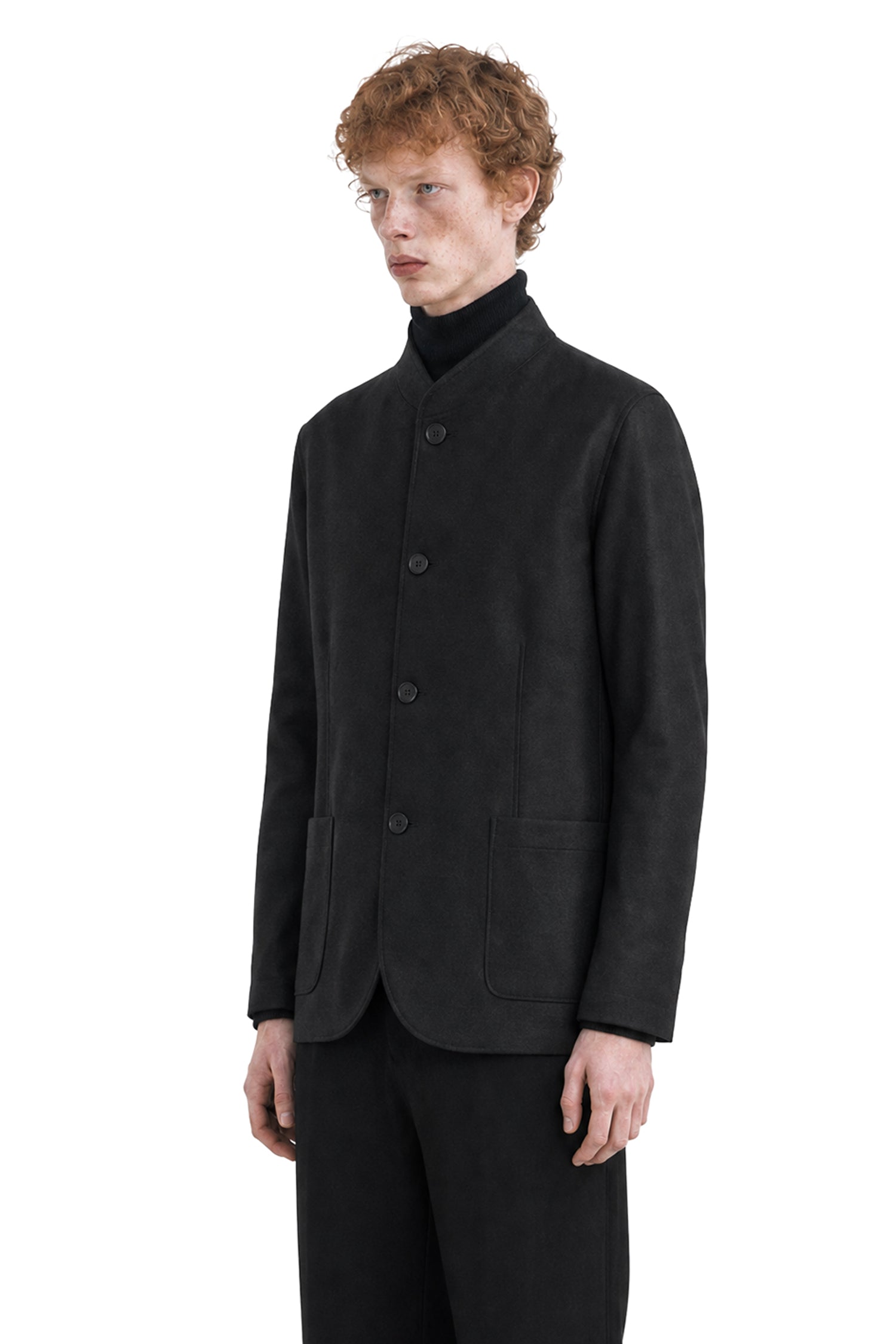 HARRIS WHARF LONDON Nehru Jacket in Light Pressed Wool, view 2