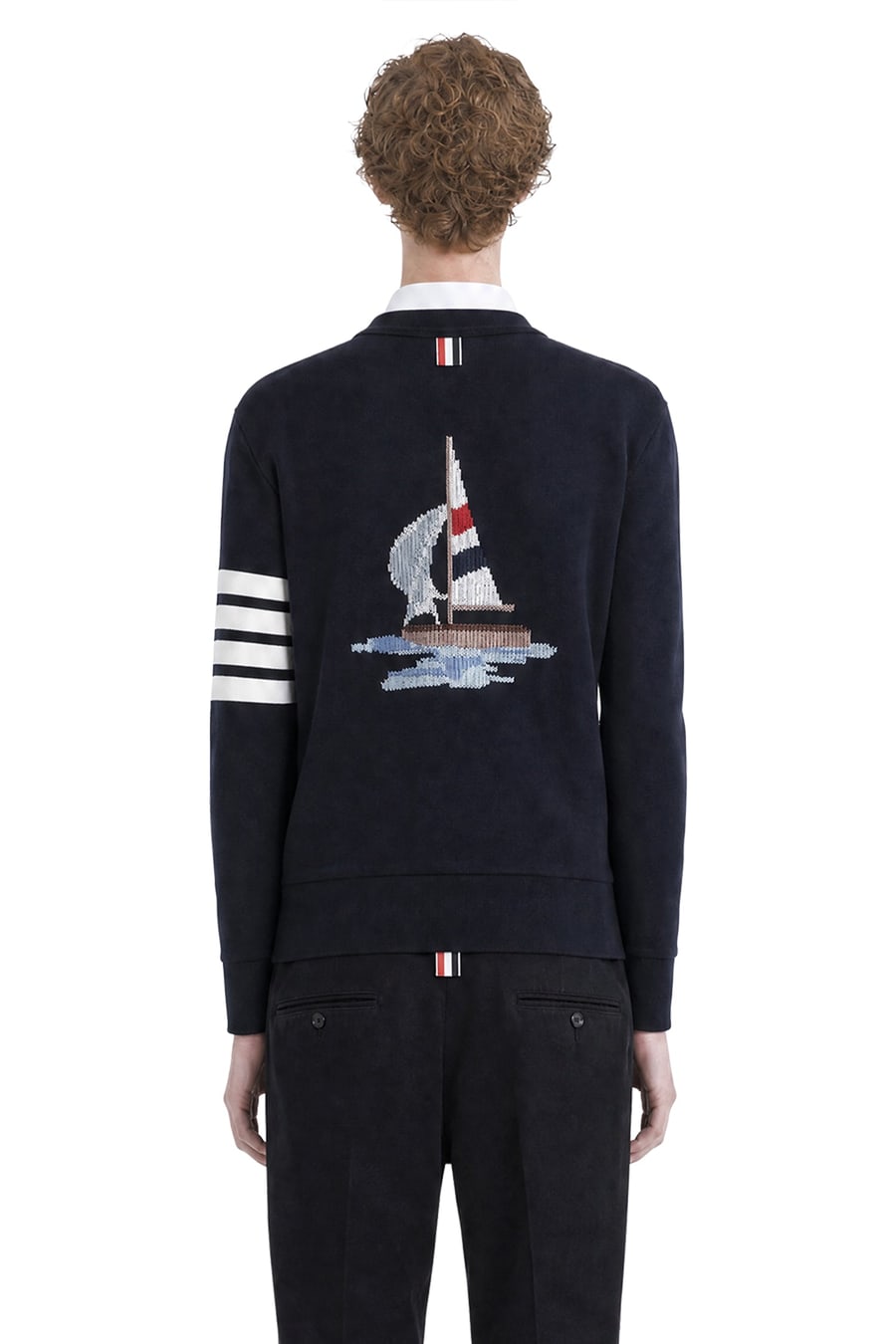 Thom Browne Loopback 4-Bar Boat Cardigan, view 4