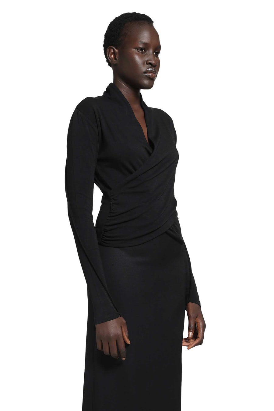 THOM KROM Stretch Cotton Modal Wrap Top, view 3