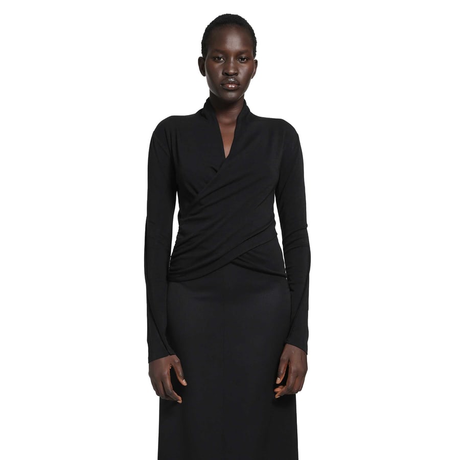 THOM KROM Stretch Cotton Modal Wrap Top, view 6