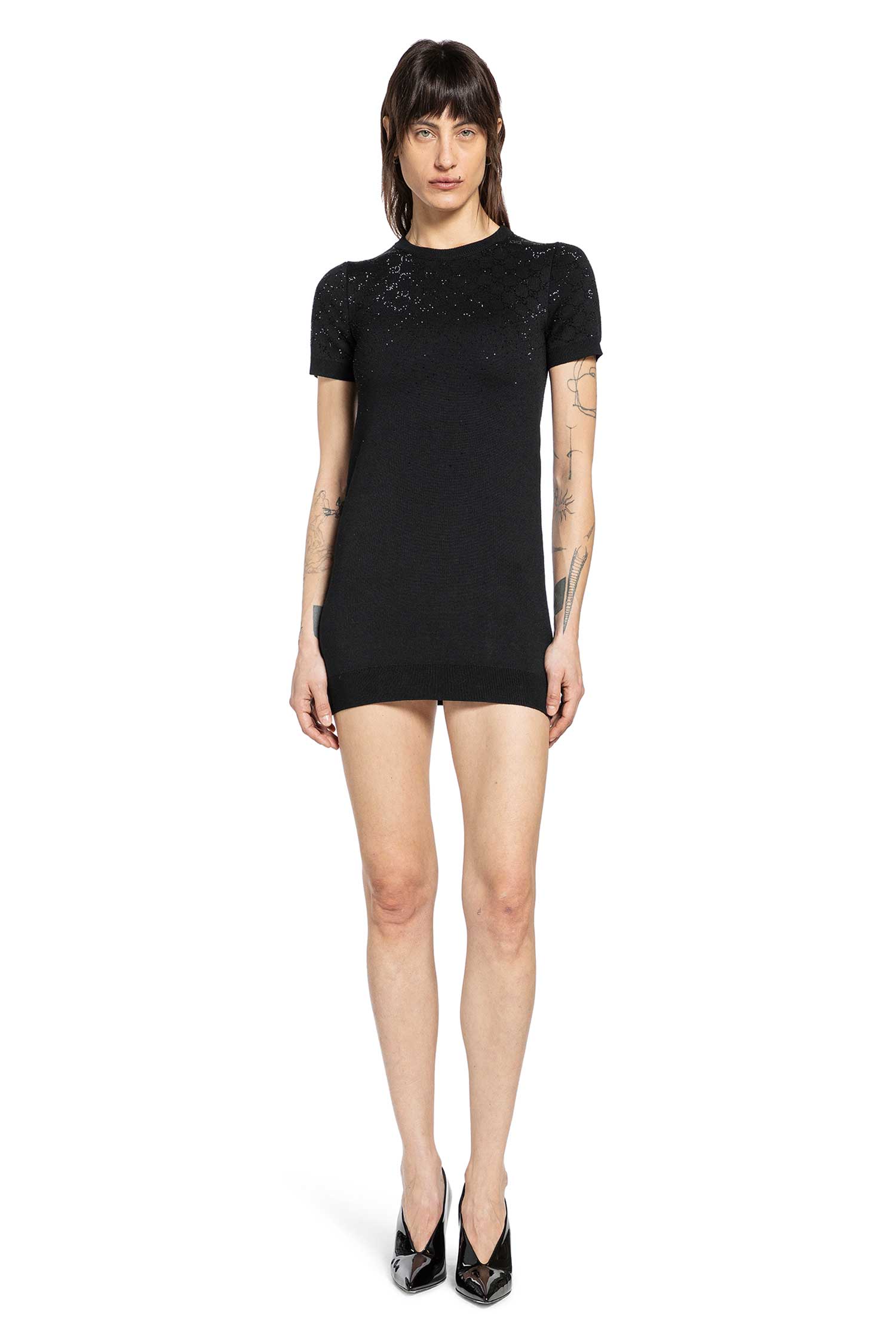 Gucci Fine Wool Mini Dress With GG Crystals, view 2