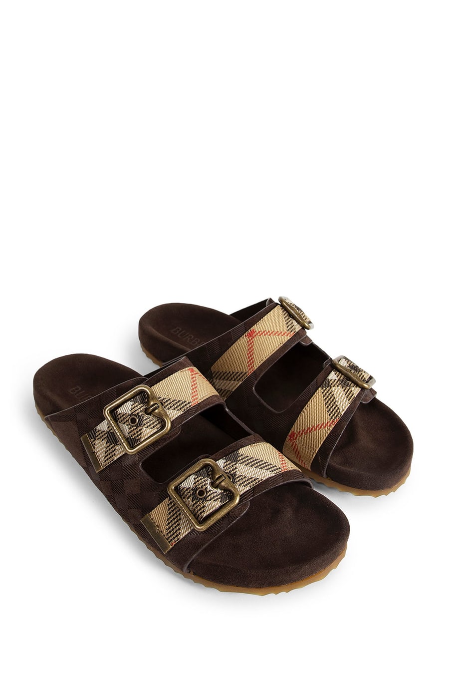 Burberry Double Bouckle Checked Sandals, view 6