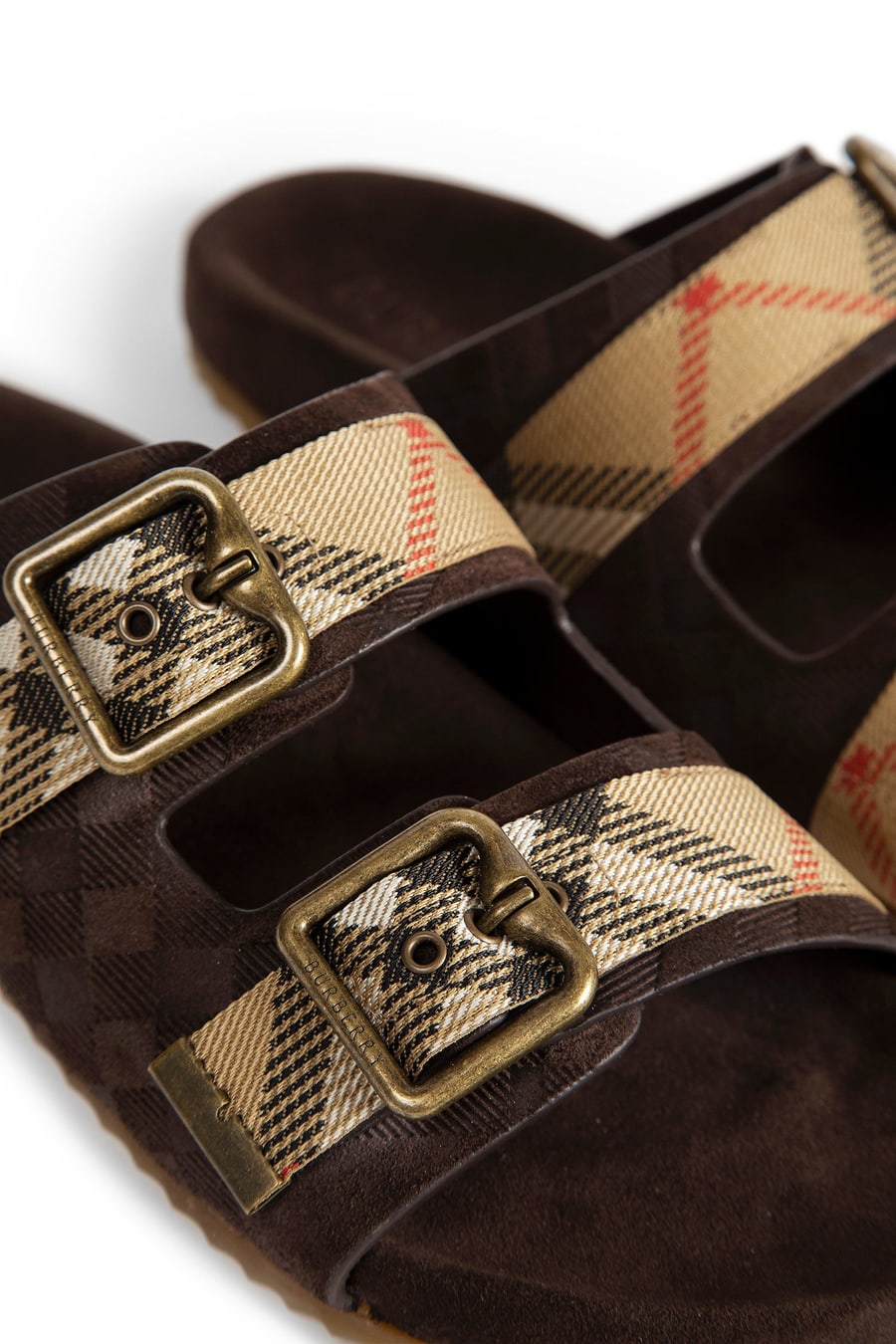 Burberry Double Bouckle Checked Sandals, view 7