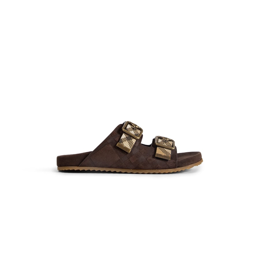 Burberry Double Bouckle Checked Sandals, view 8