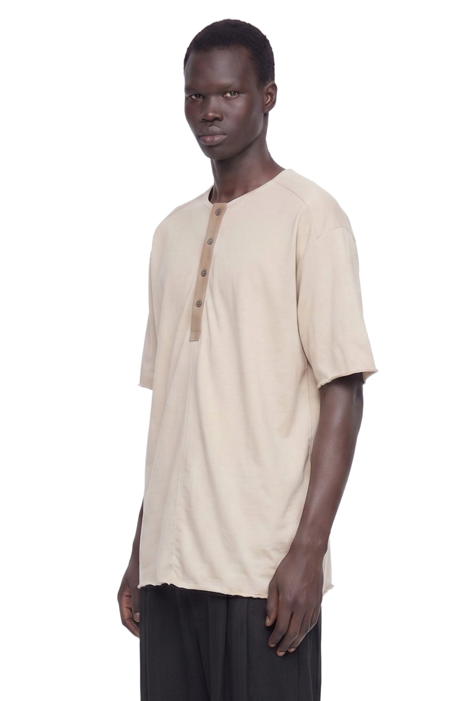 ZIGGY CHEN Henley Neck Gathered T-Shirt, view 2