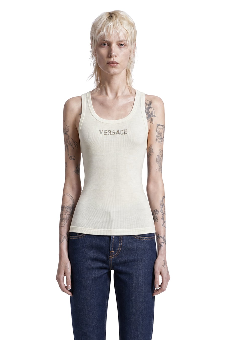 Versace Embroidered Ribbed Wool Top, view 2