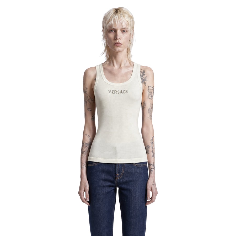 Versace Embroidered Ribbed Wool Top, view 6