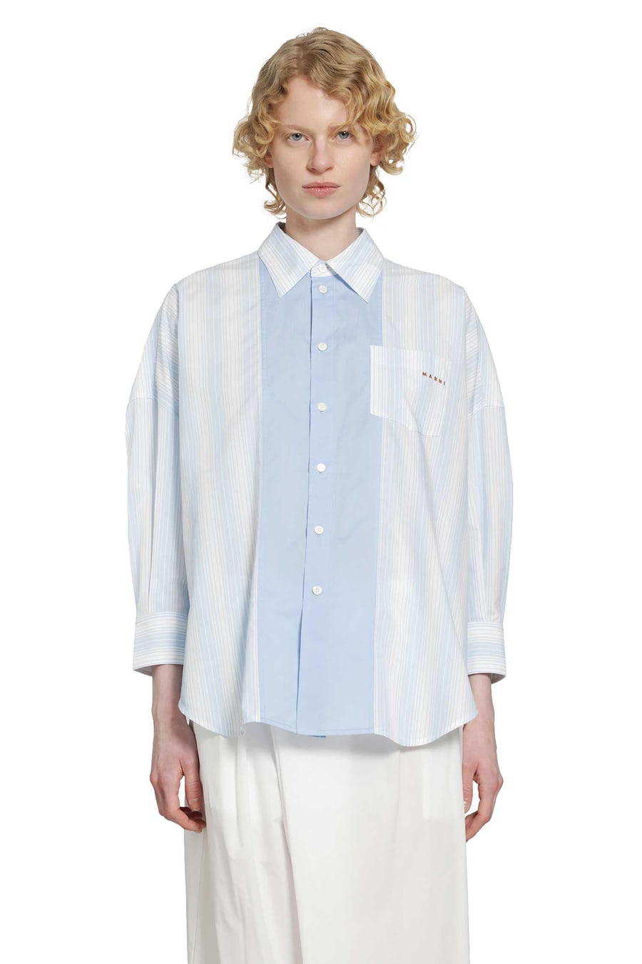 Marni Cotton Poplin Pinstriped Patchwork Shirt