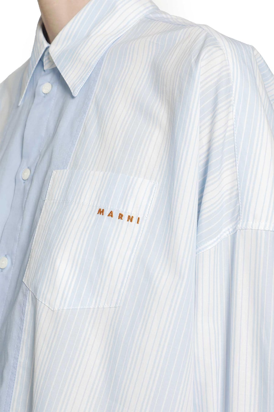 Marni Cotton Poplin Pinstriped Patchwork Shirt, view 4