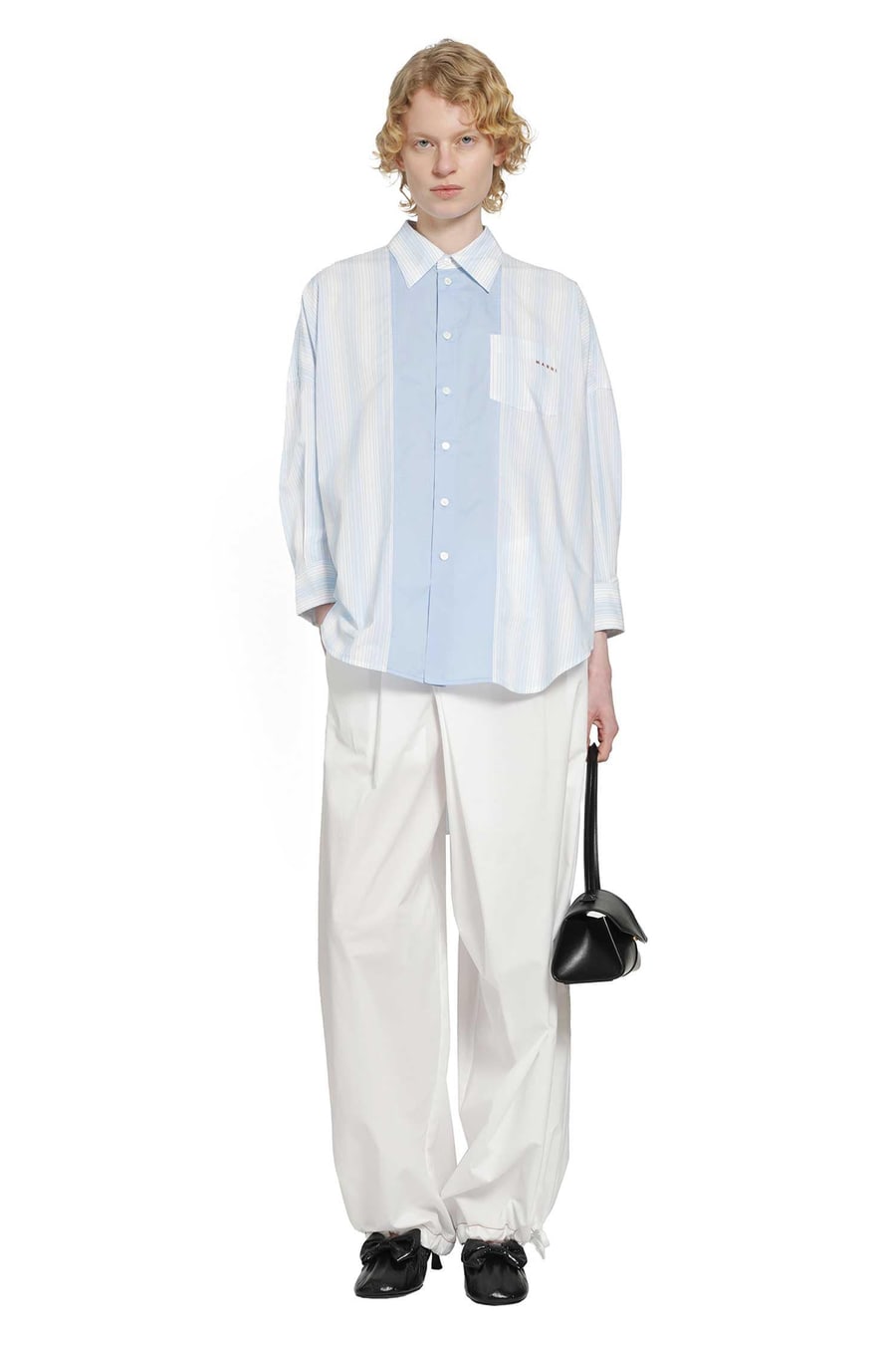 Marni Cotton Poplin Pinstriped Patchwork Shirt, view 6