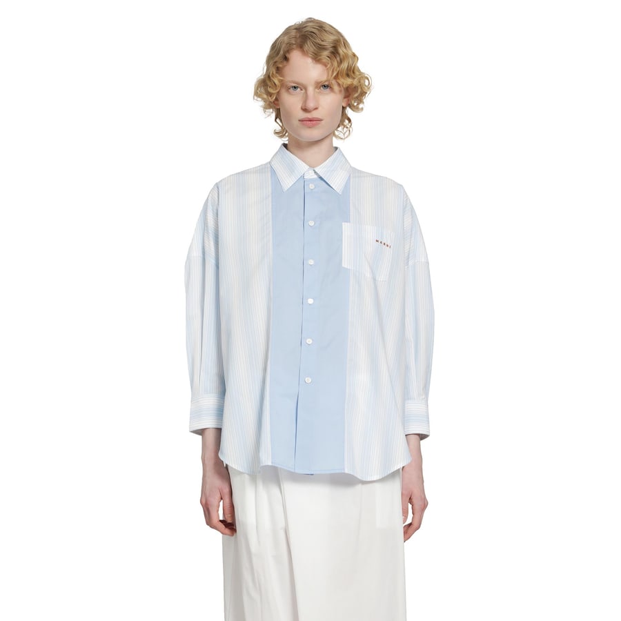 Marni Cotton Poplin Pinstriped Patchwork Shirt, view 7