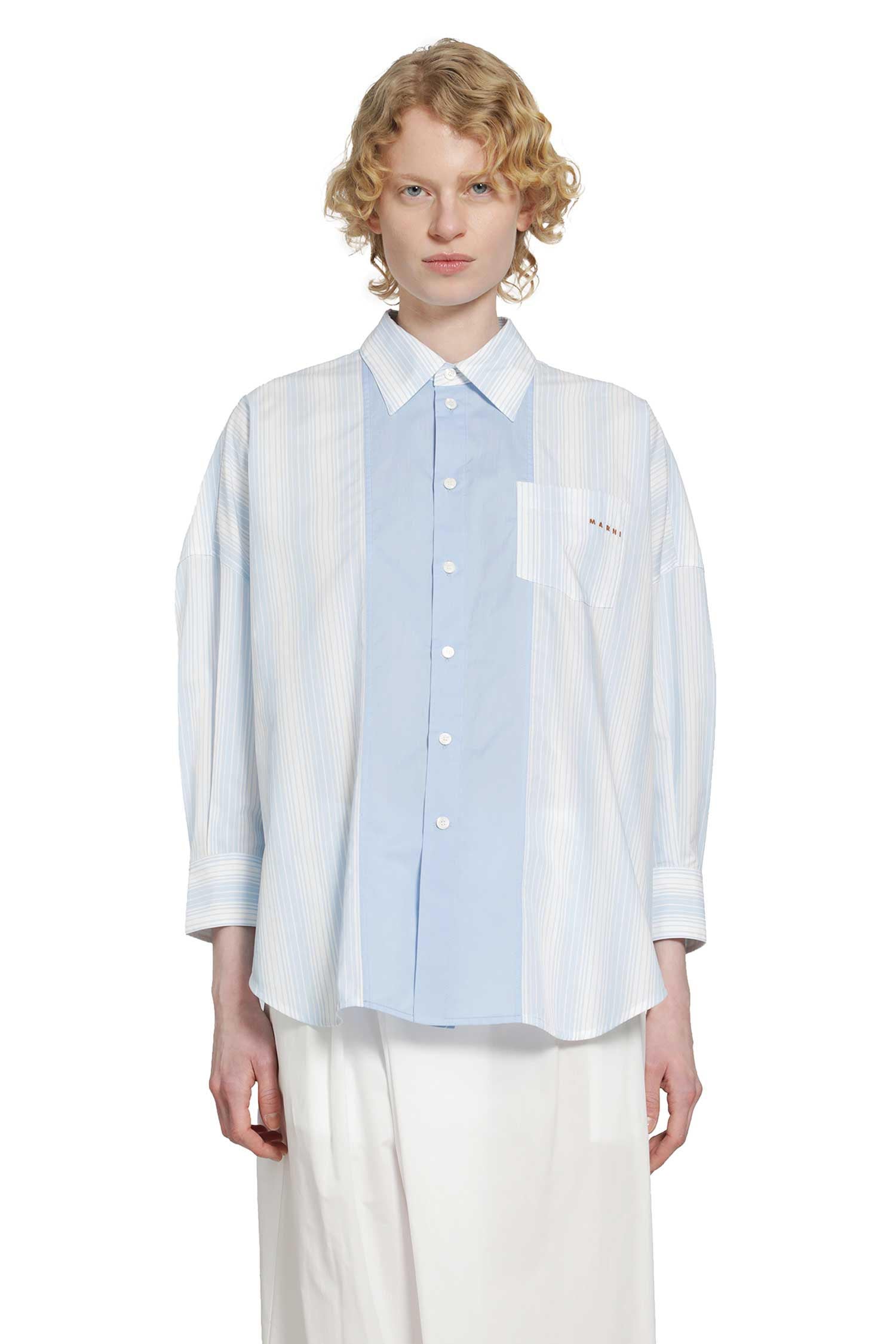 Marni Cotton Poplin Pinstriped Patchwork Shirt