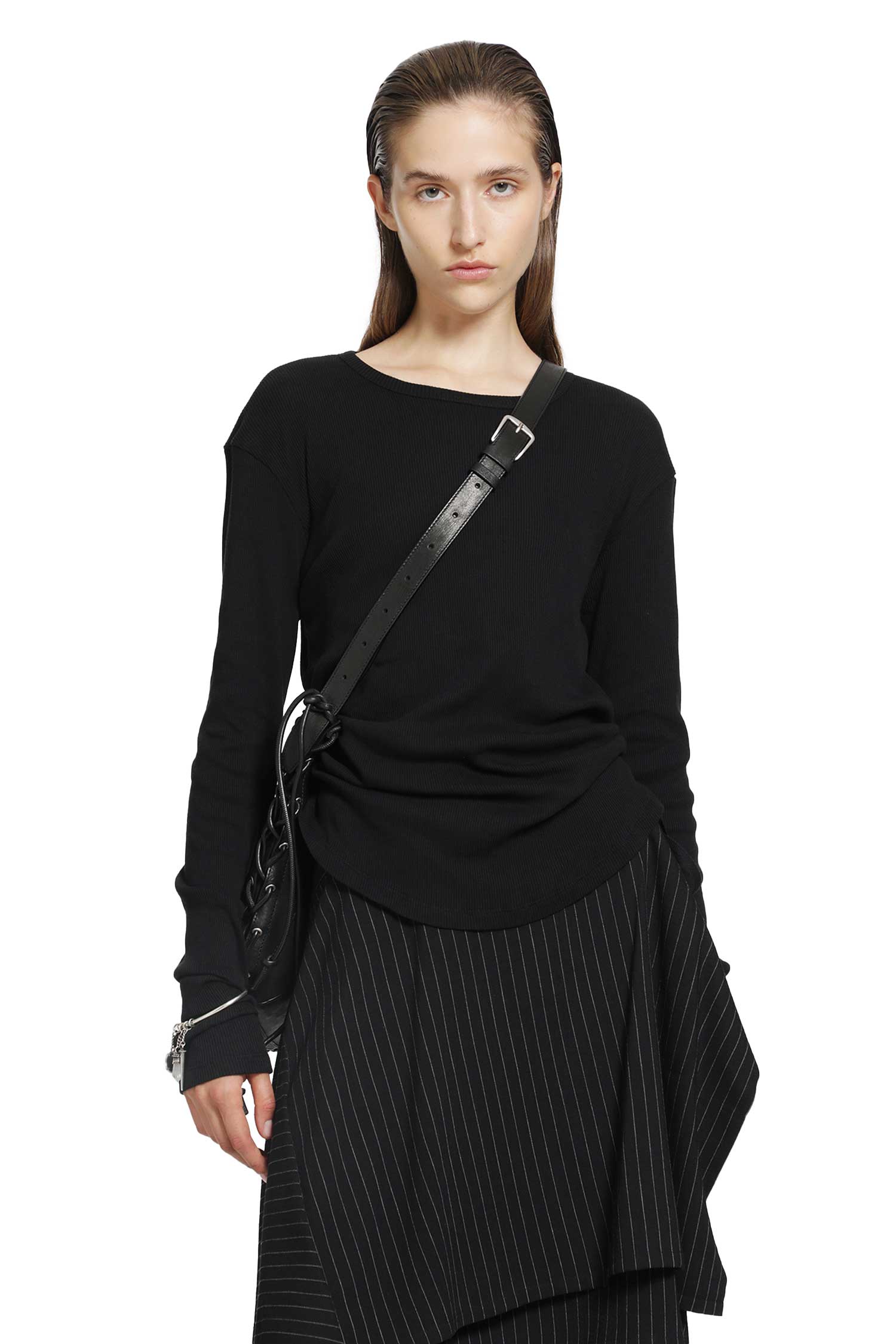 Ann Demeulemeester Dot Wrinkled Cropped Long Sleeves Top