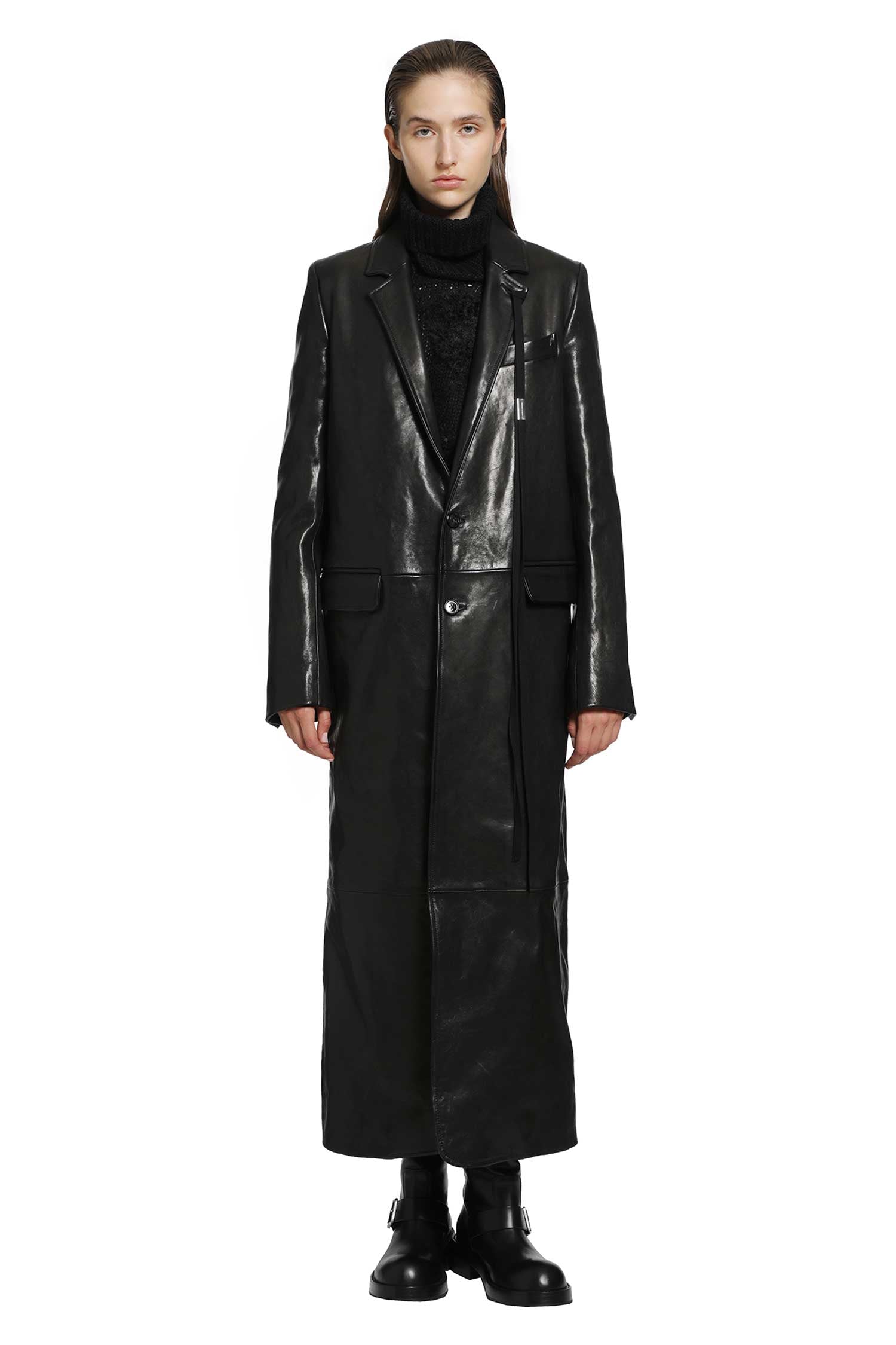 Ann Demeulemeester Virva Vintage Lux Grained Leather Coat, view 2