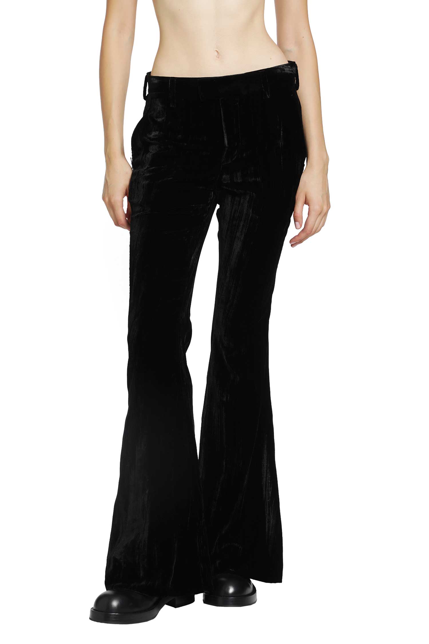 Ann Demeulemeester Adri Bootcut Trousers in Froissé Velvet, view 2