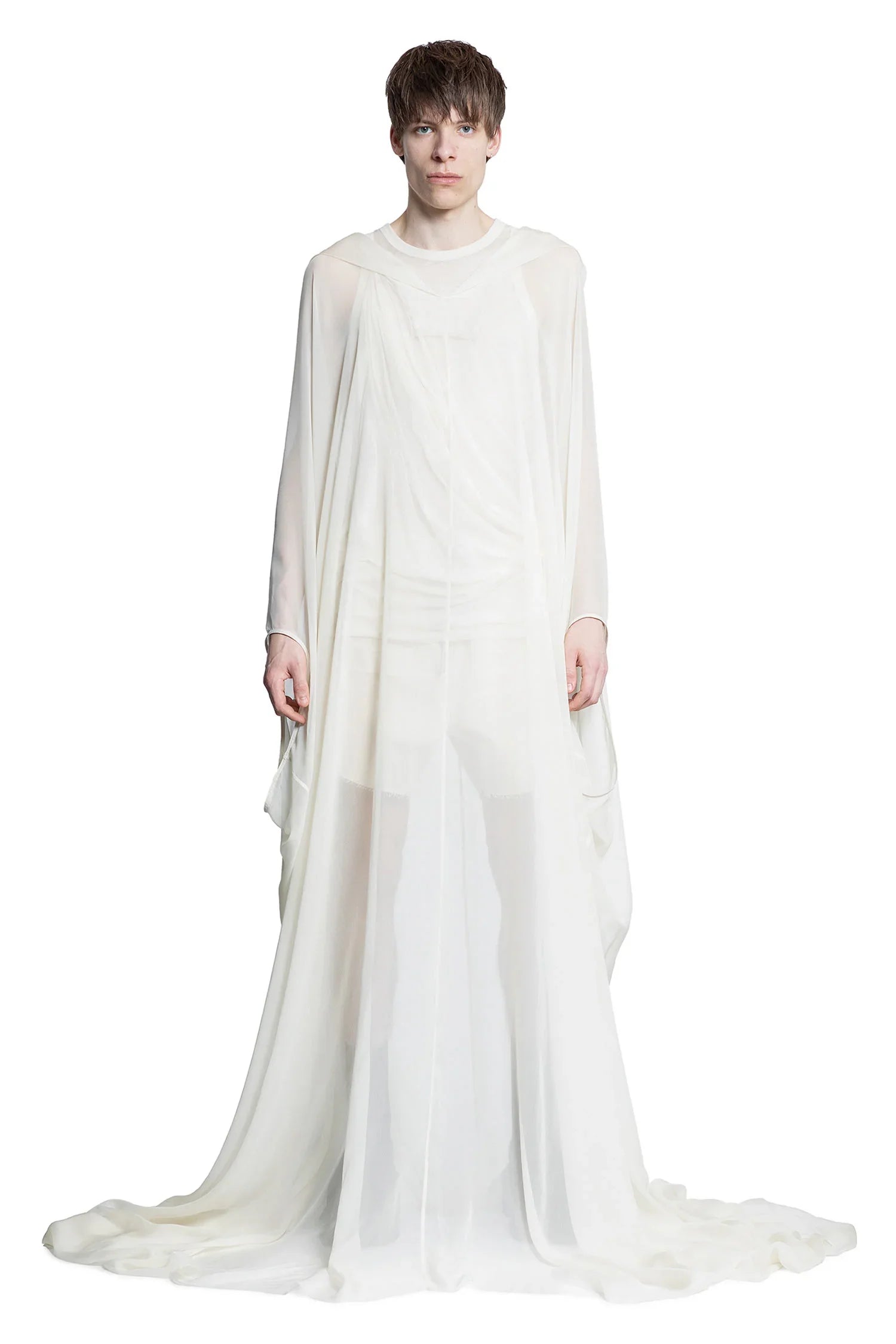 Rick Owens Hollywood Hooded Kaftan in Silk Chiffon, view 2