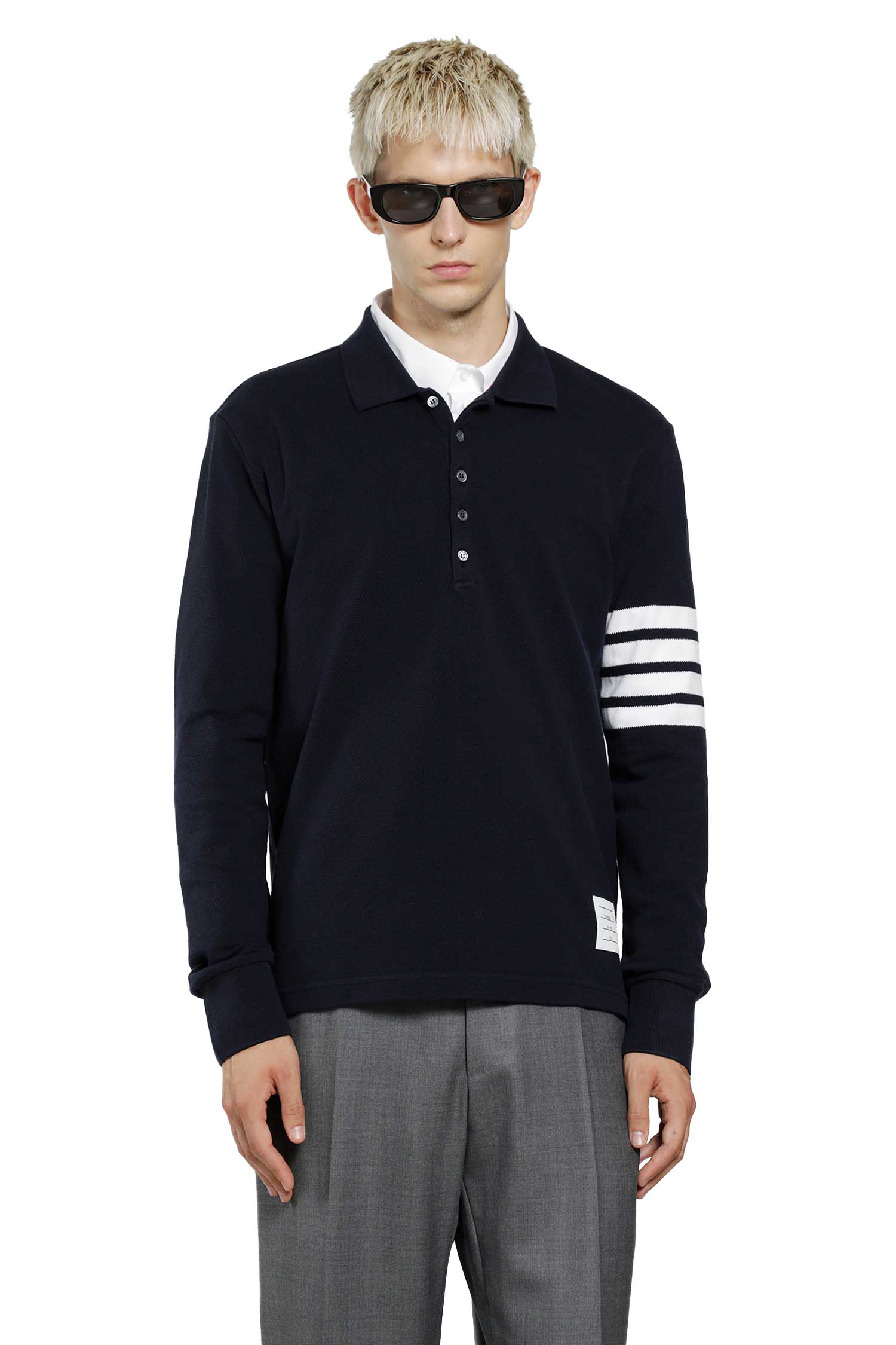 Thom Browne Cotton Piqué 4-Bar Long Sleeve Polo