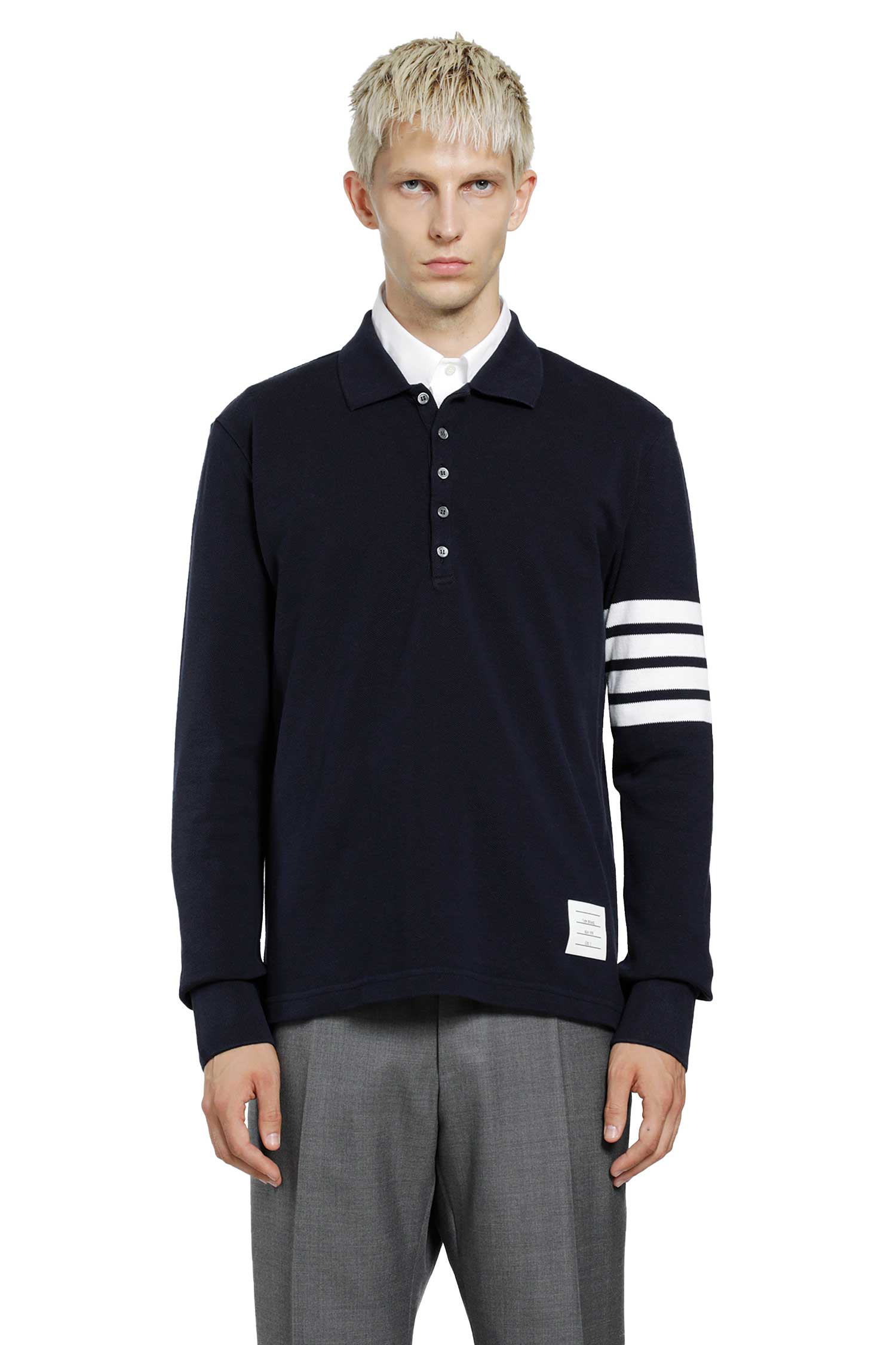 Thom Browne Cotton Piqué 4-Bar Long Sleeve Polo, view 2