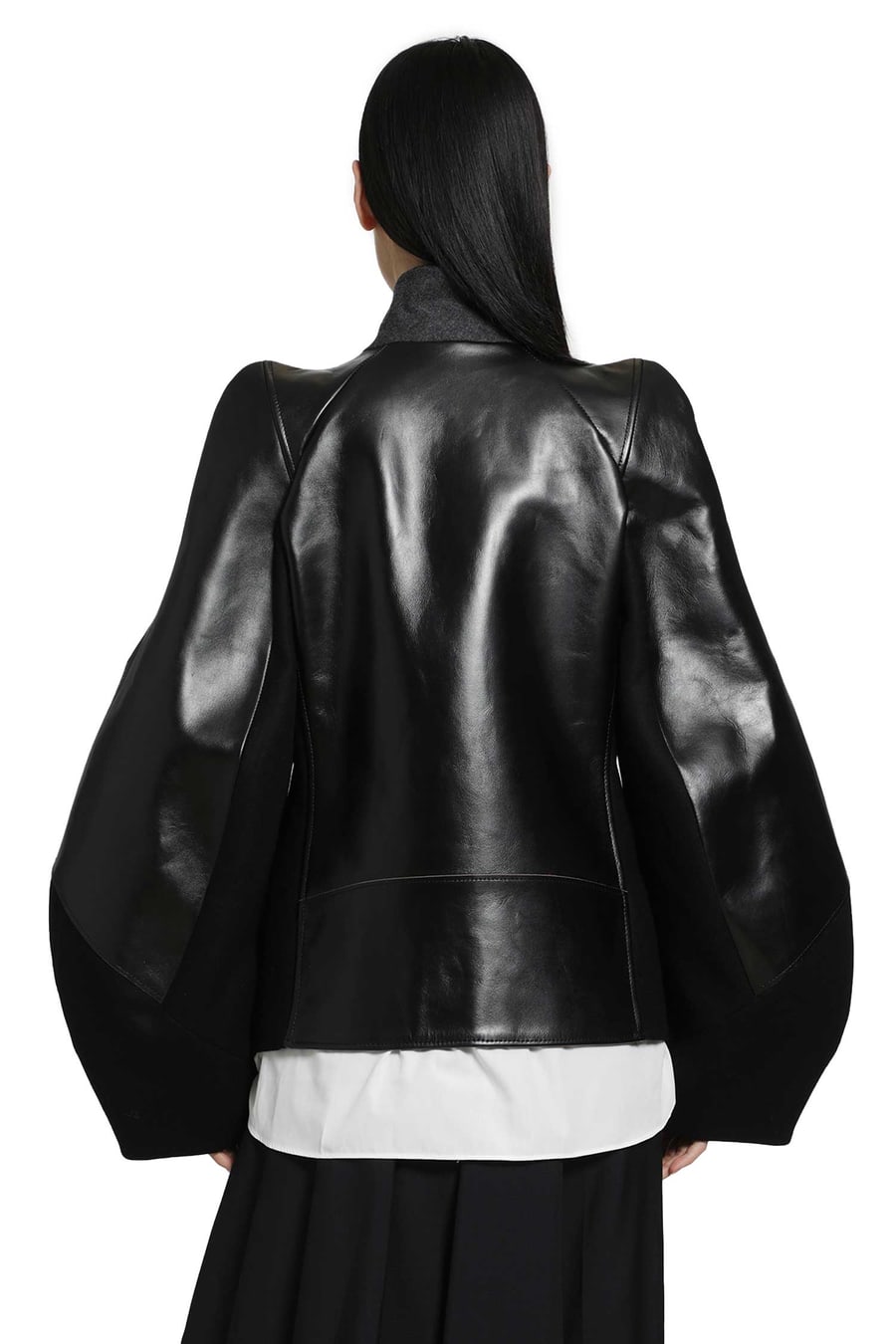 SACAI Leather x Wool Melton Jacket, view 4