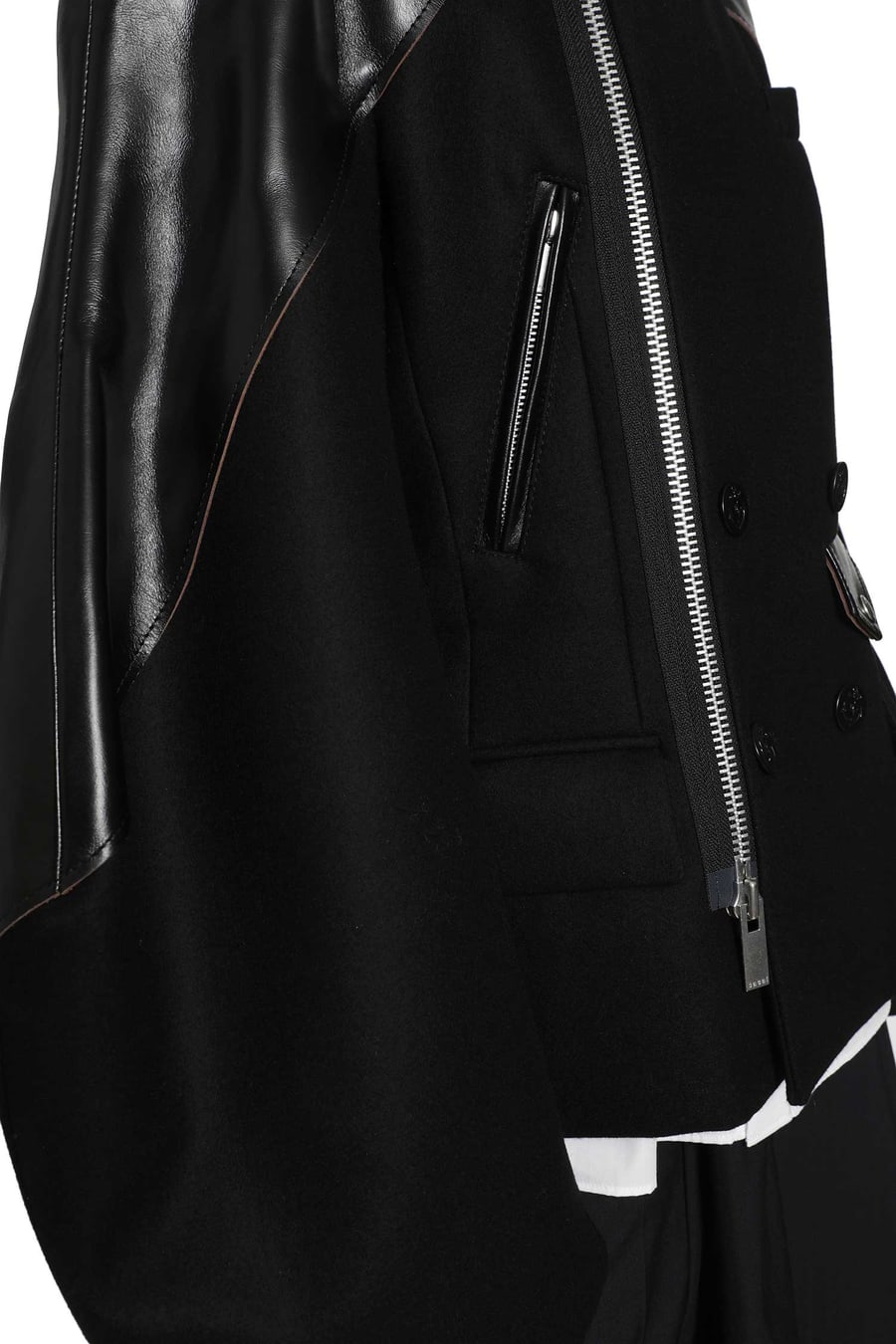 SACAI Leather x Wool Melton Jacket, view 6
