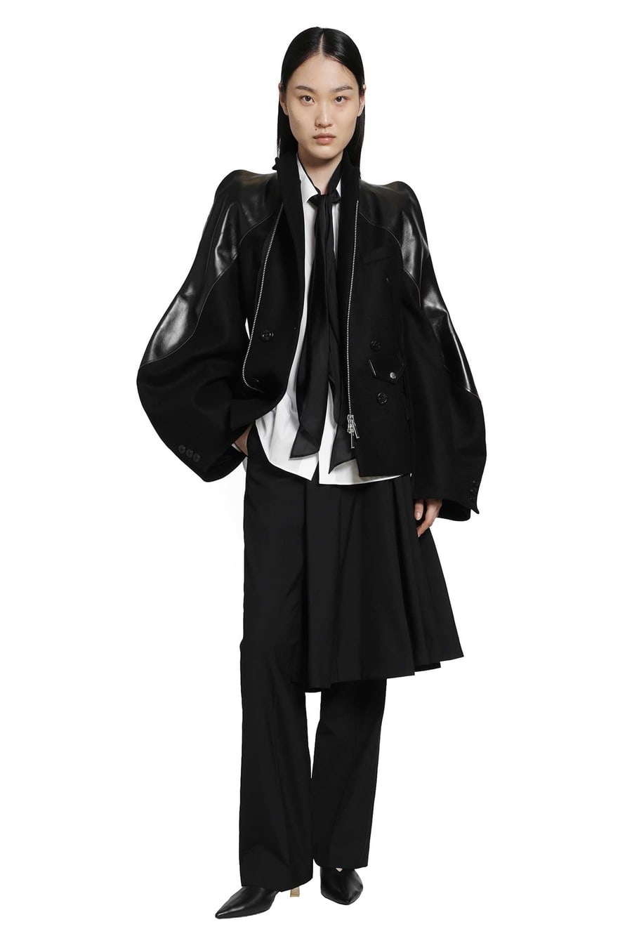 SACAI Leather x Wool Melton Jacket, view 7