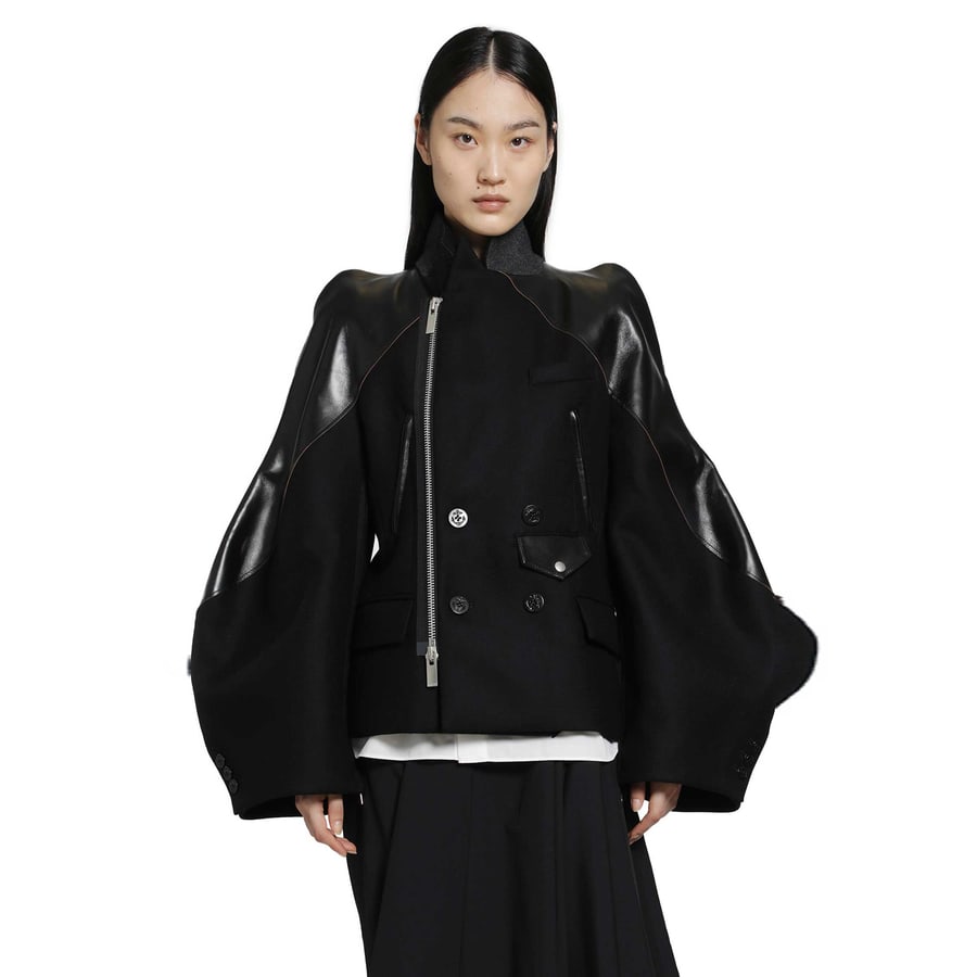 SACAI Leather x Wool Melton Jacket, view 8
