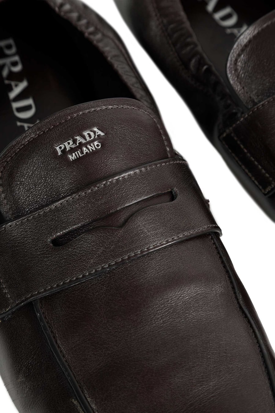 Prada Suffle Antiqued Leather Loafers, view 7