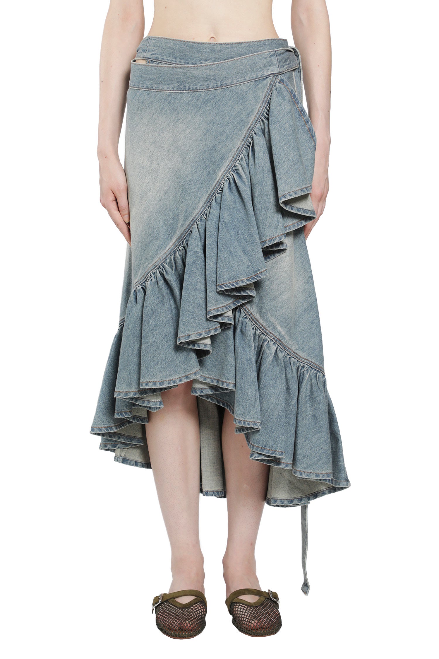 Alaïa Denim Ruffle Skirt, view 2