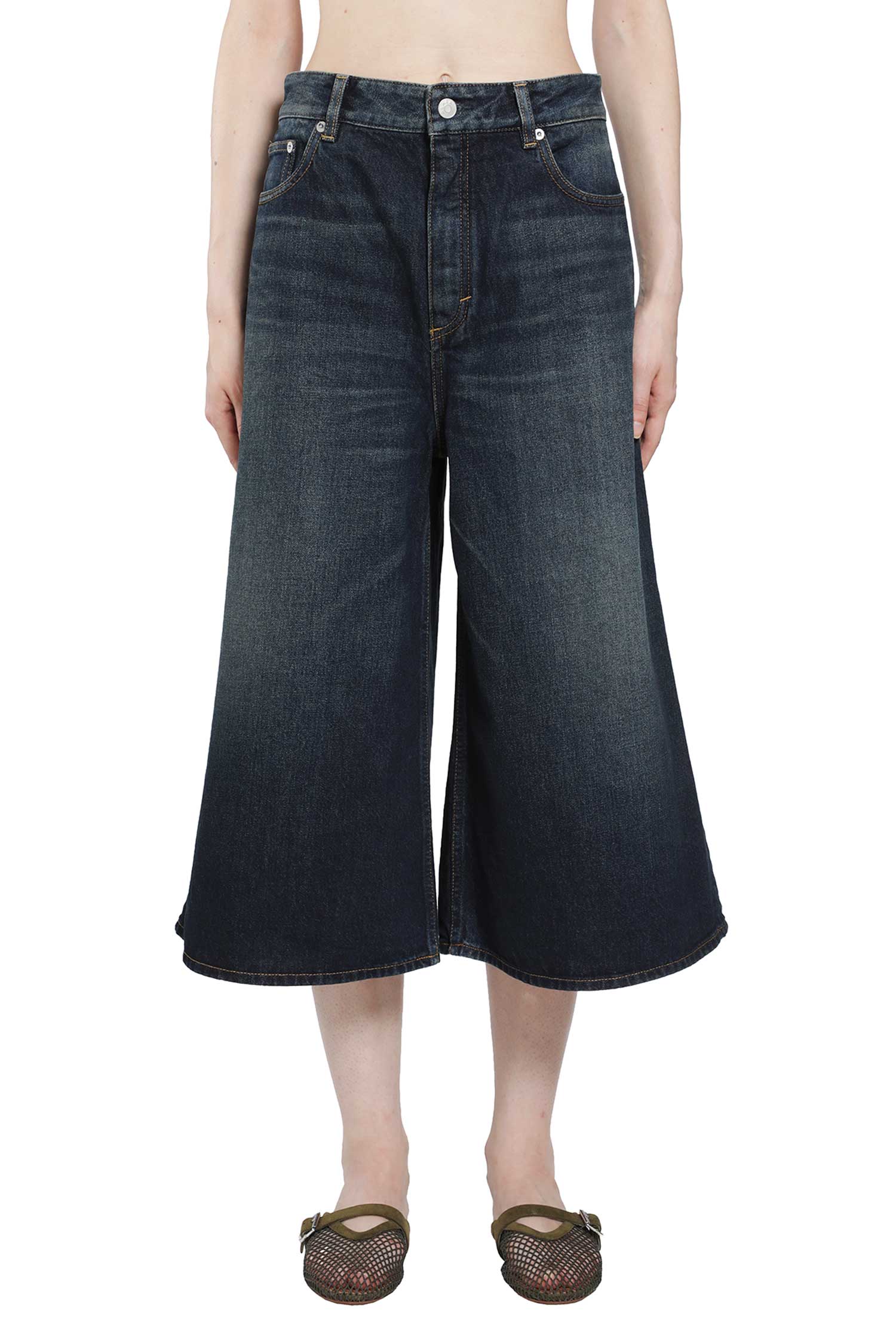 Alaïa Palazzo Denim Bermuda Shorts, view 2