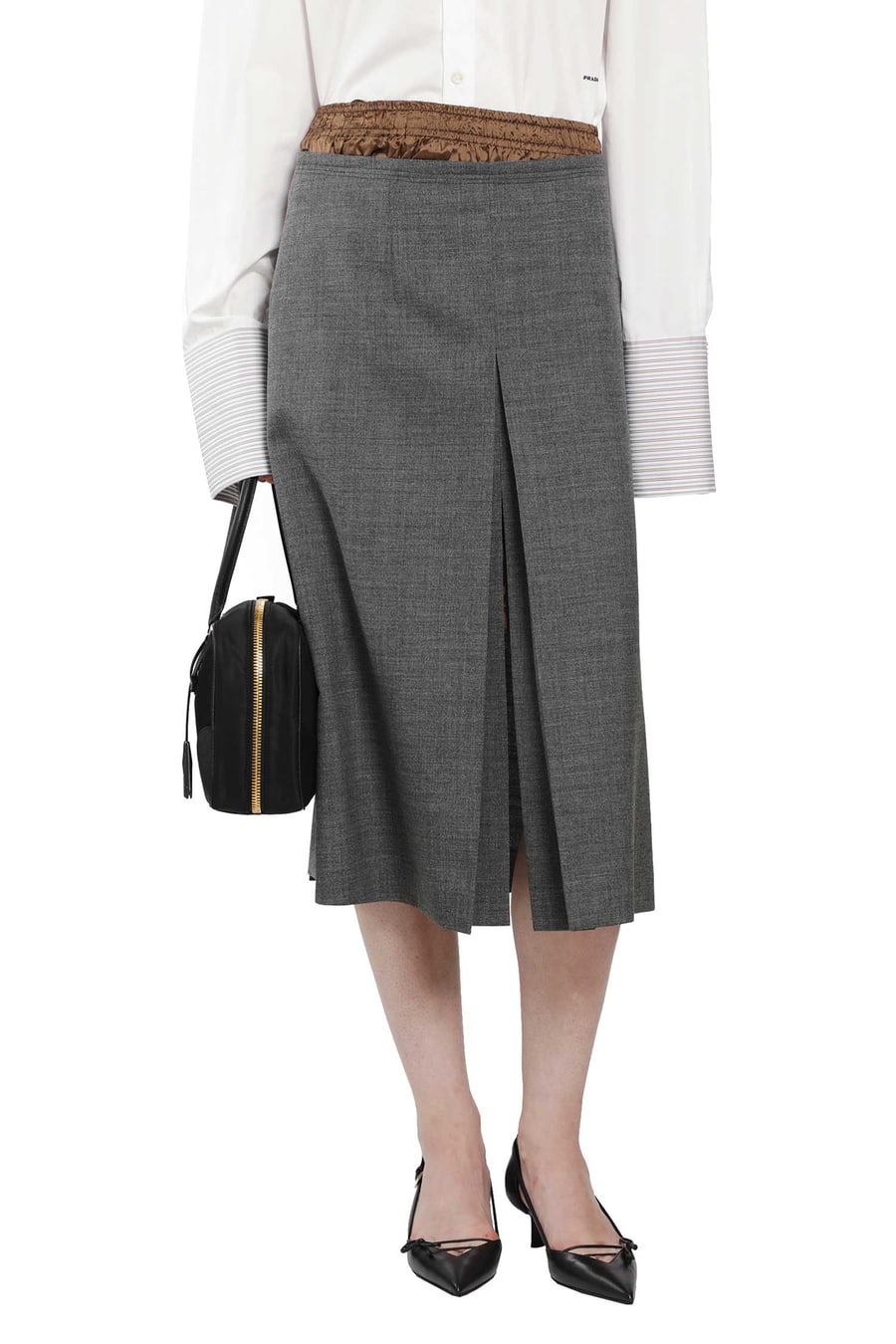 Prada Layered Wool Midi Skirt