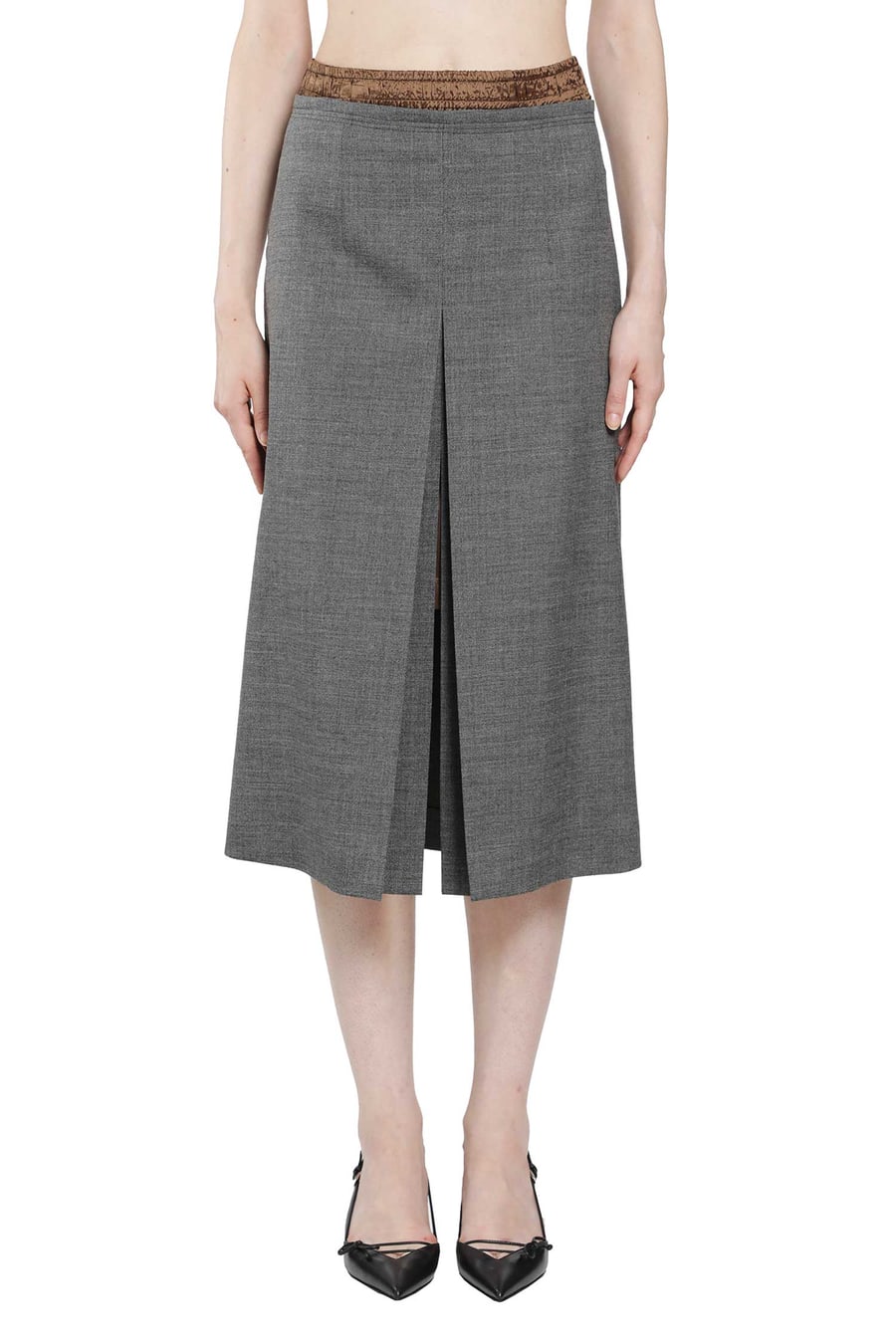 Prada Layered Wool Midi Skirt, view 2