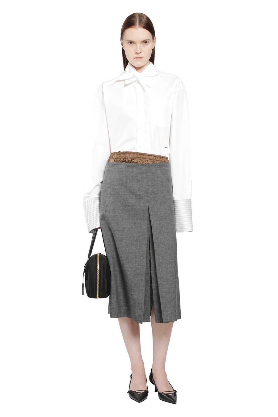 Prada Layered Wool Midi Skirt, view 5