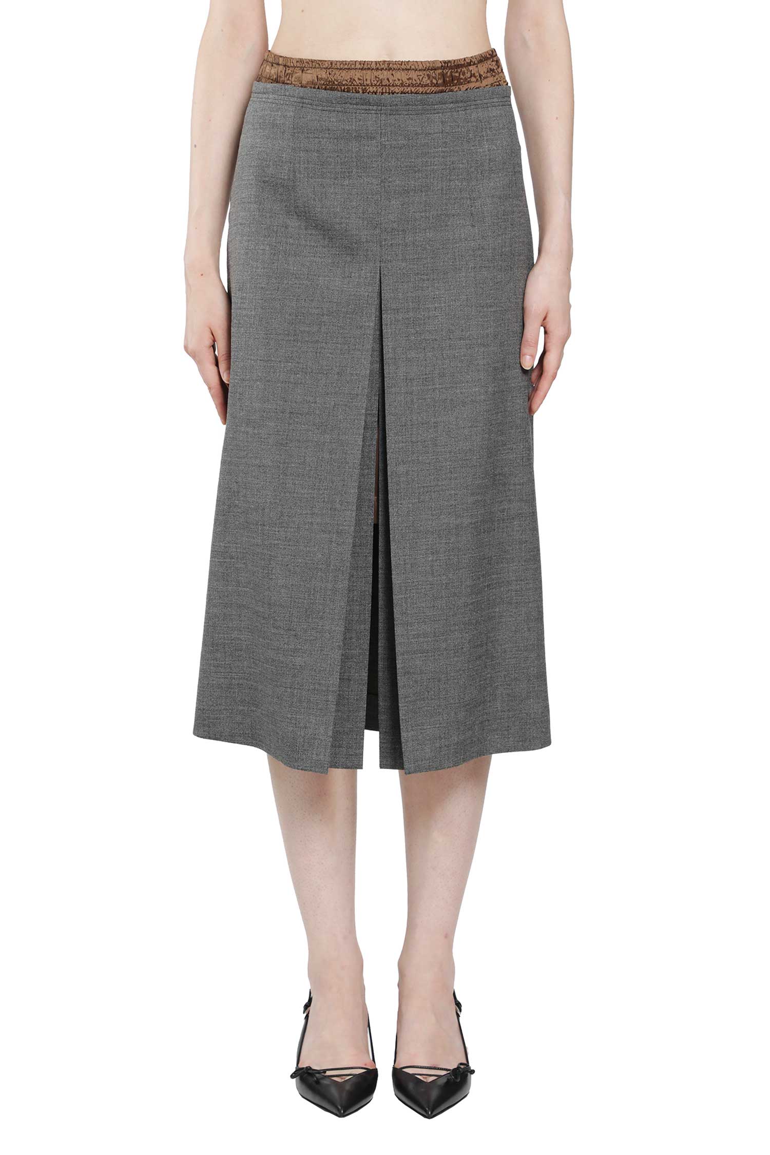 Prada Layered Wool Midi Skirt, view 2