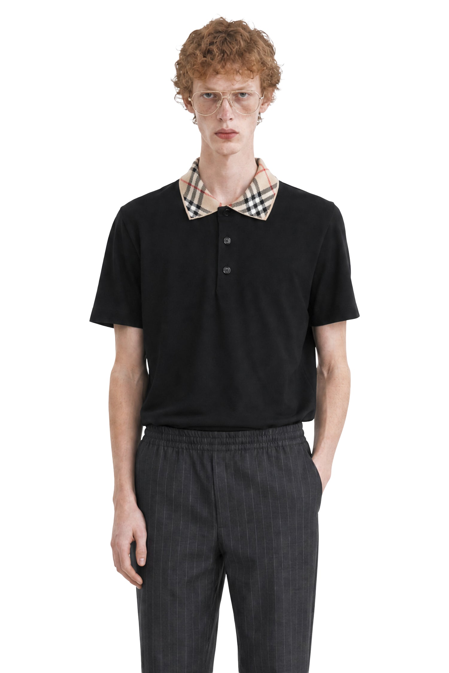 Burberry Check Collar Cotton Polo Shirt