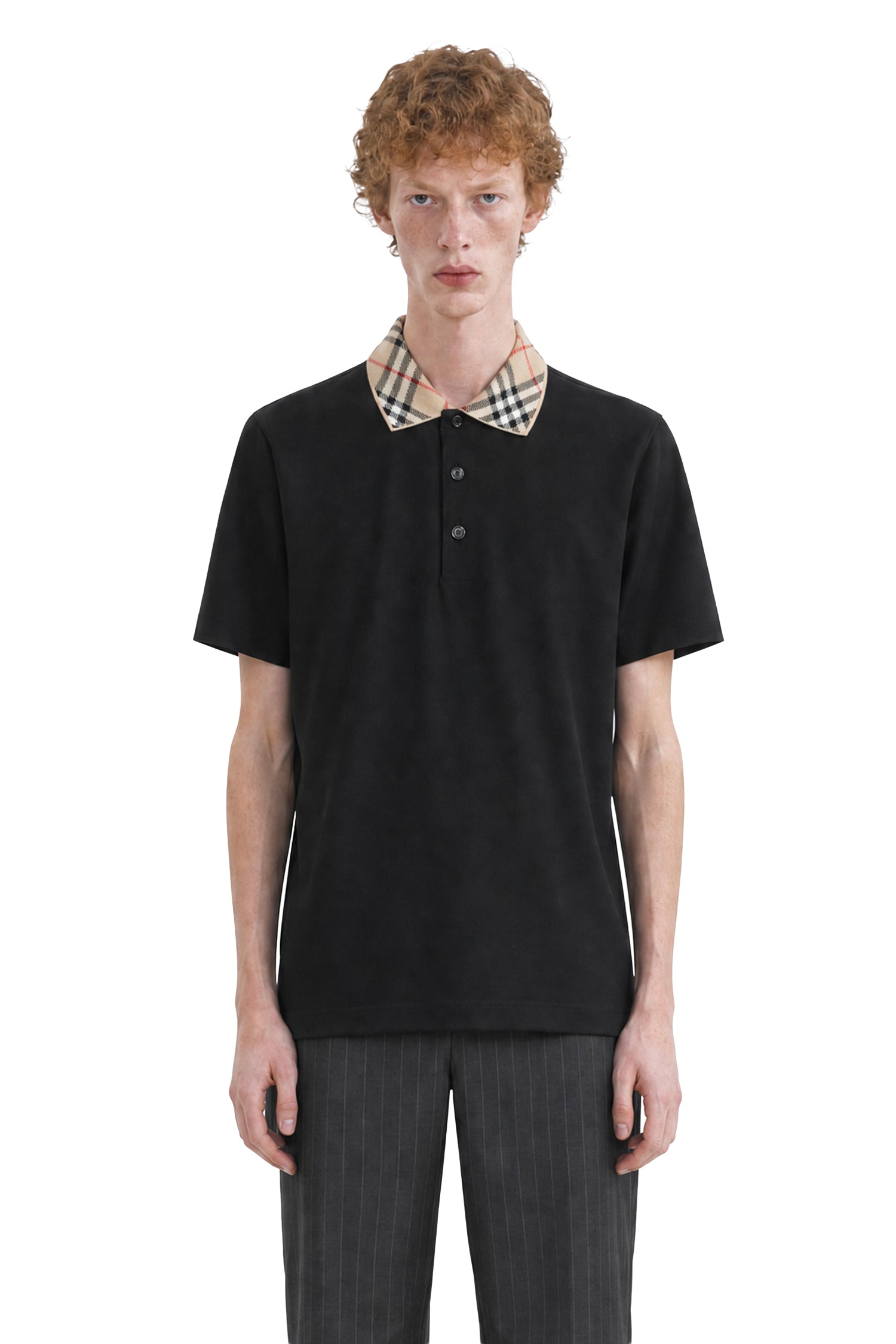 Burberry Check Collar Cotton Polo Shirt, view 2