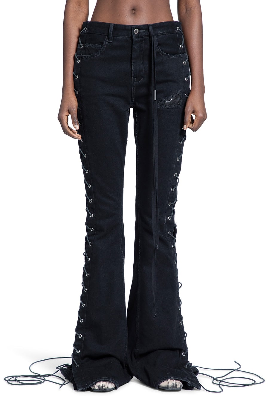 Ann Demeulemeester Treze Lace-Up Bootcut Jeans, view 2