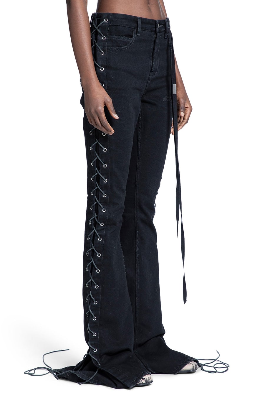 Ann Demeulemeester Treze Lace-Up Bootcut Jeans, view 3