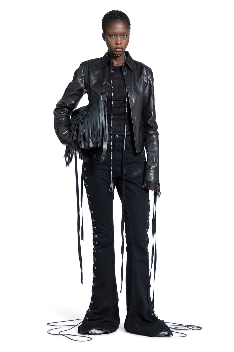 Ann Demeulemeester Treze Lace-Up Bootcut Jeans, view 5