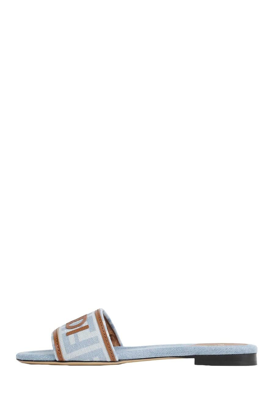 Fendi FF Nylon Denim and Leather Sllides, view 4