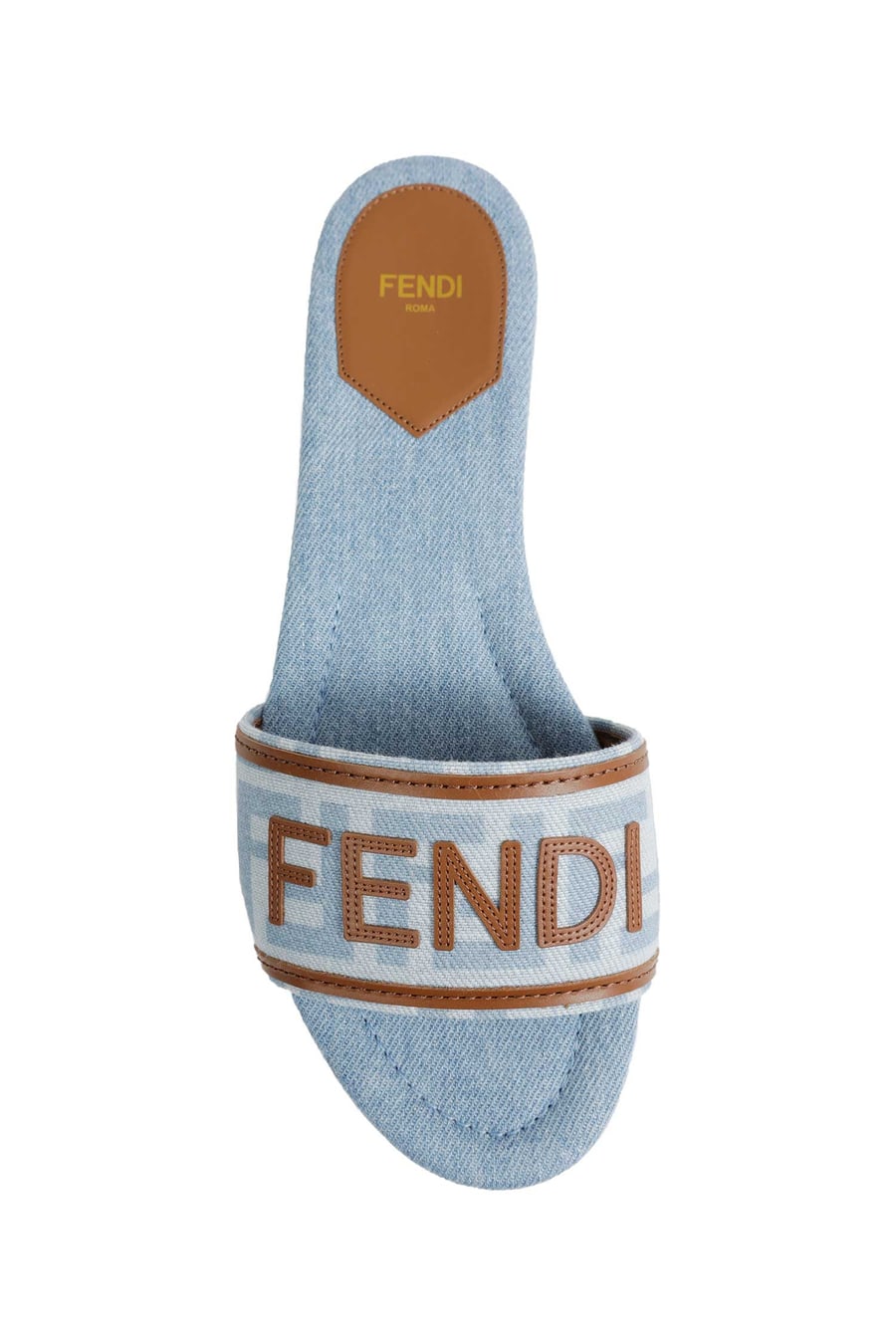 Fendi FF Nylon Denim and Leather Sllides, view 5